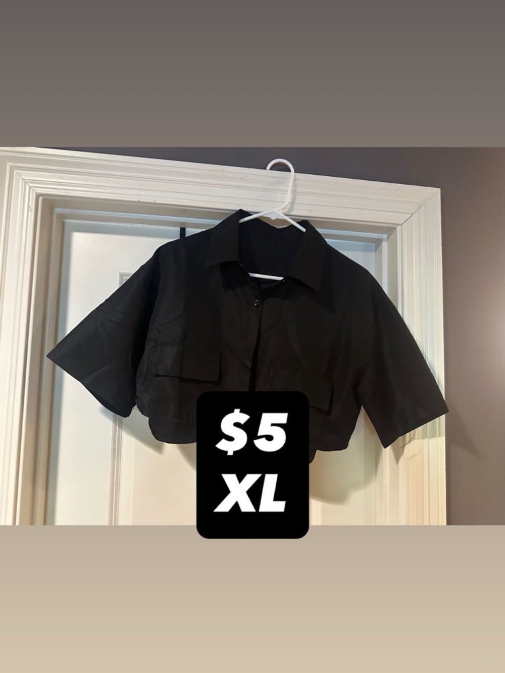 Cropped Button-Up Shirt Jacket in Black